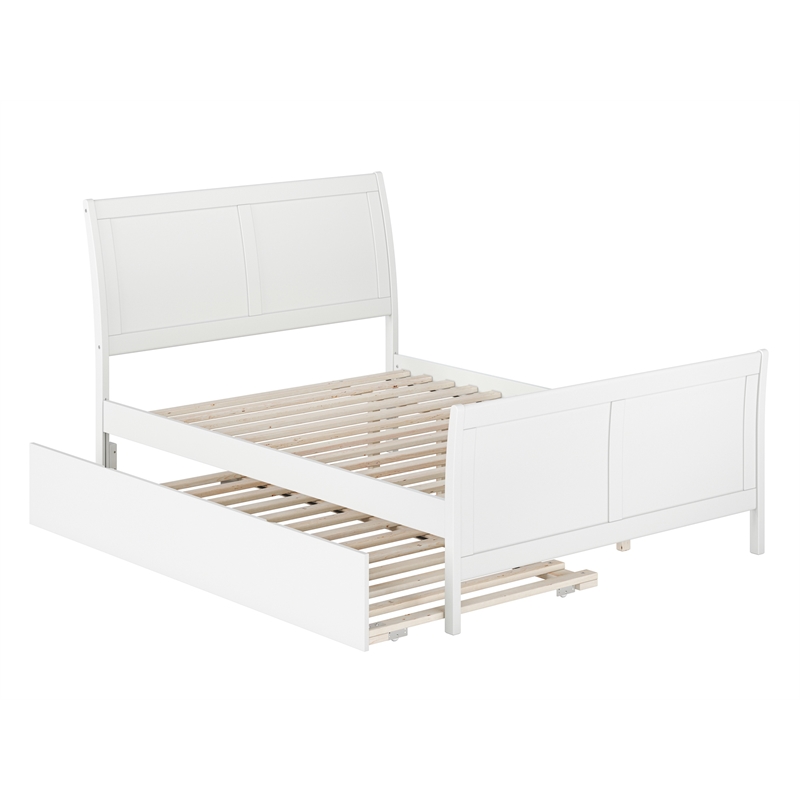 Portland Full Wood Platform Bed with Matching Footboard & Twin Trundle in White
