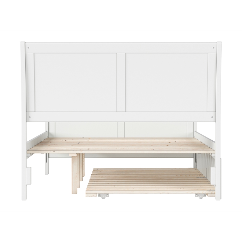 Portland Full Wood Platform Bed with Matching Footboard & Twin Trundle in White