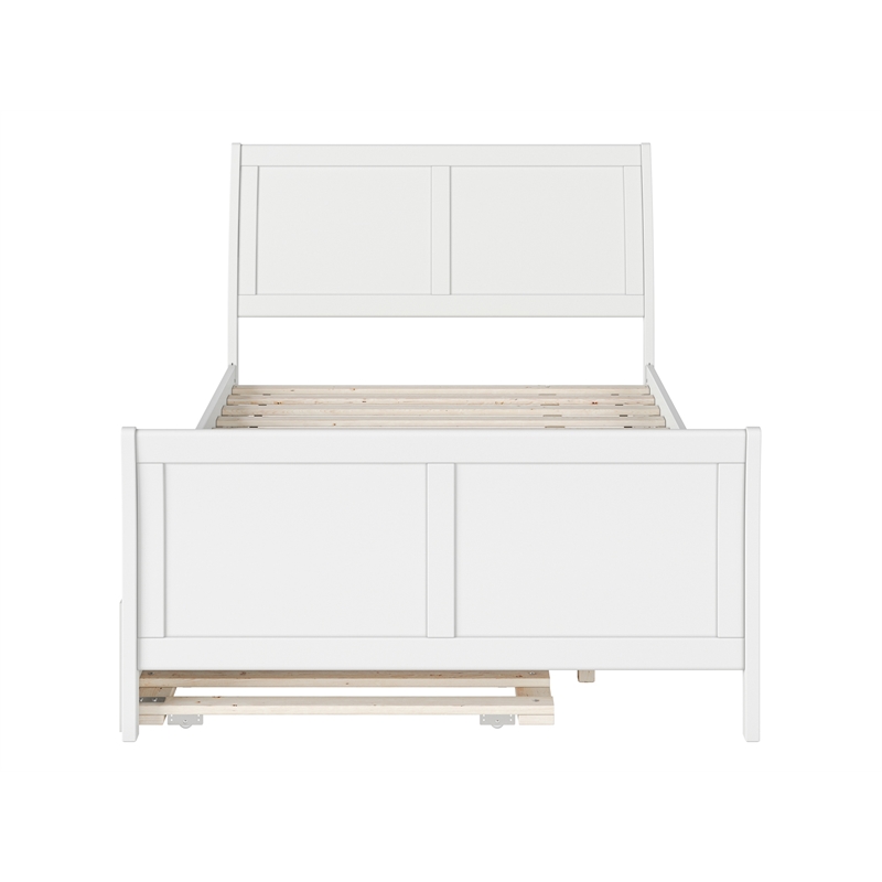 Portland Full Wood Platform Bed with Matching Footboard & Twin Trundle in White