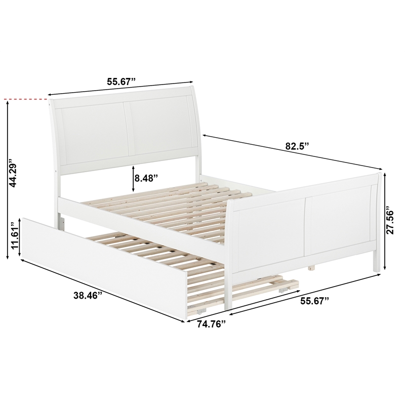 Portland Full Wood Platform Bed with Matching Footboard & Twin Trundle in White