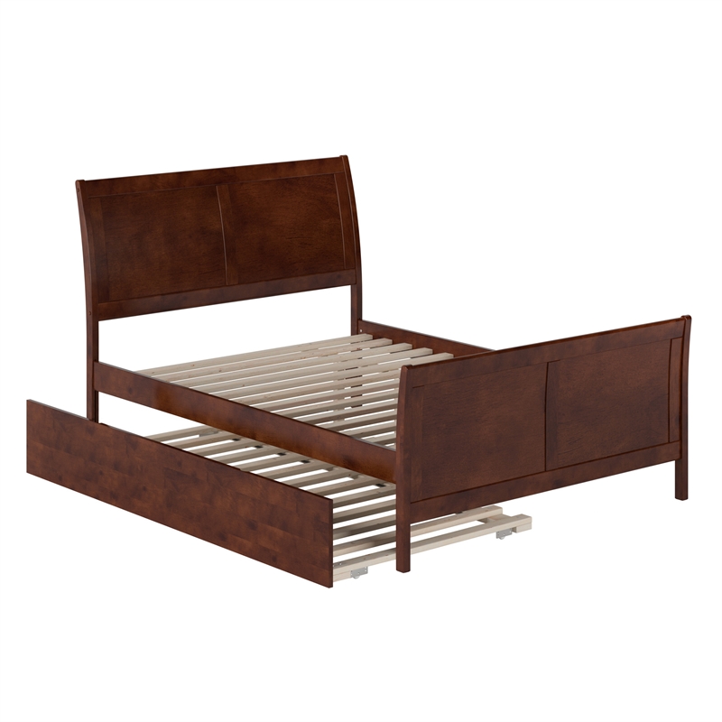 Portland Full Wood Platform Bed with Matching Footboard & Twin Trundle in Walnut