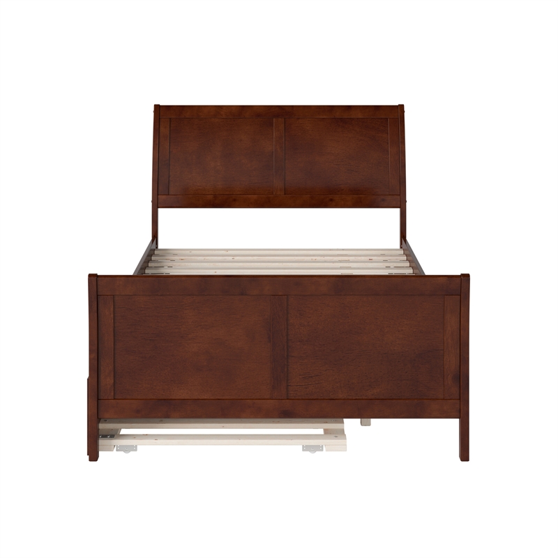 Portland Full Wood Platform Bed with Matching Footboard & Twin Trundle in Walnut