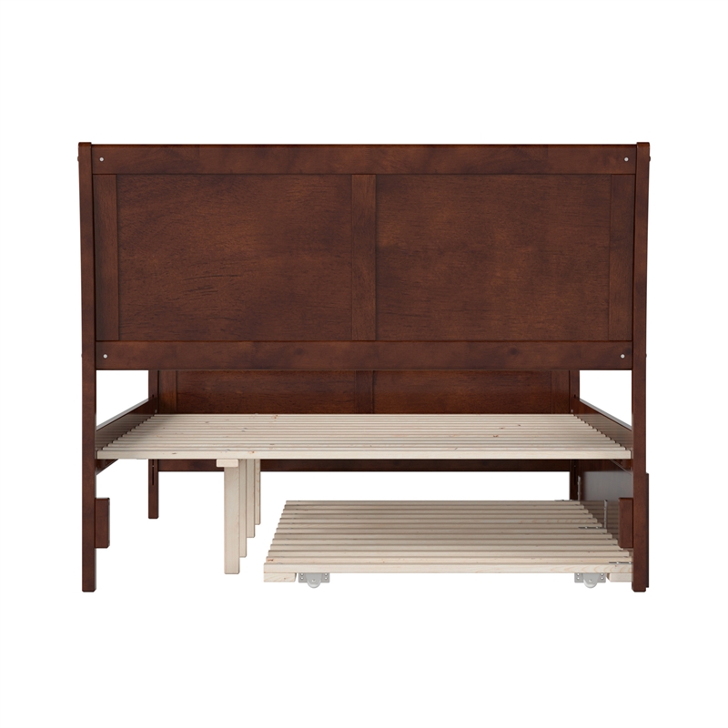 Portland Full Wood Platform Bed with Matching Footboard & Twin Trundle in Walnut