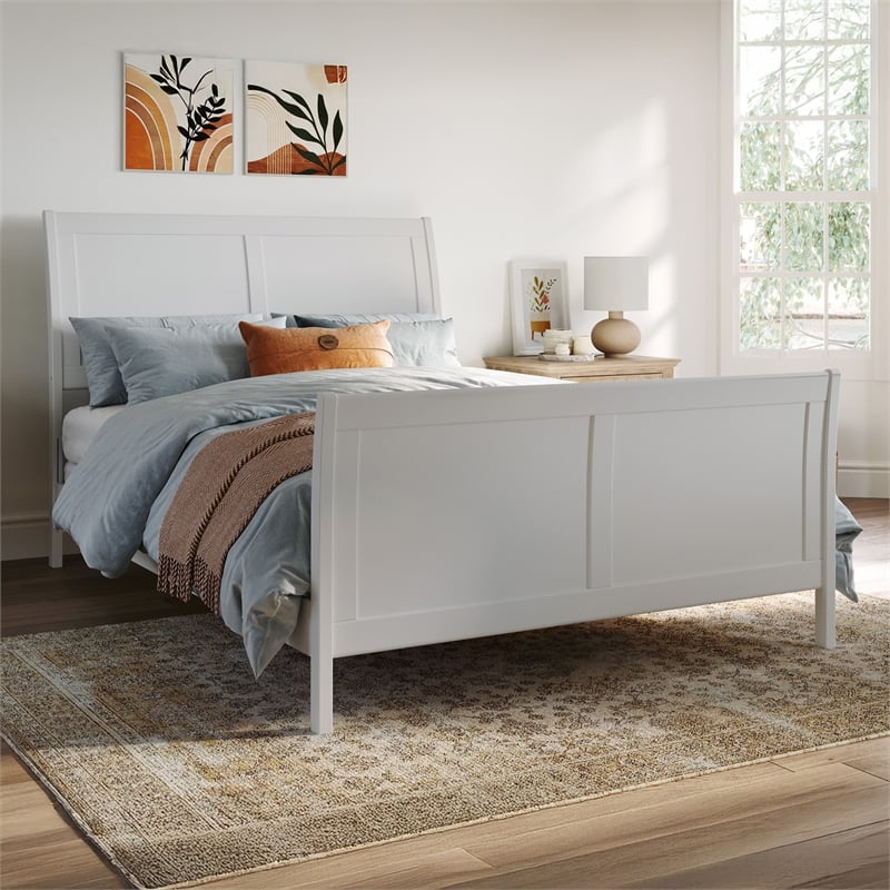 AFI Portland Full Wood Foundation Bed Frame with Matching Footboard White