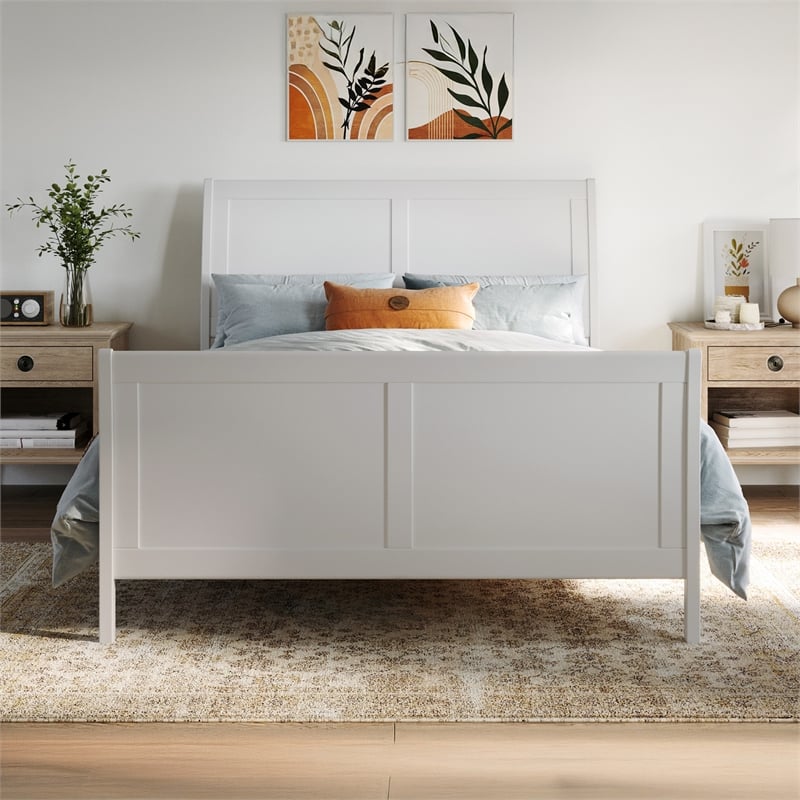 AFI Portland Full Wood Foundation Bed Frame with Matching Footboard White