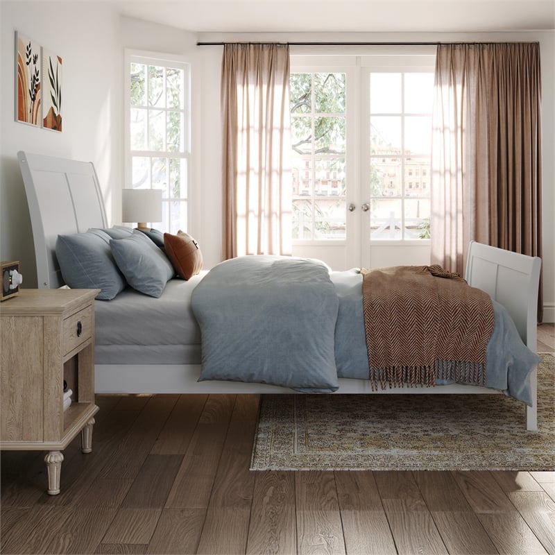 AFI Portland Full Wood Foundation Bed Frame with Matching Footboard White