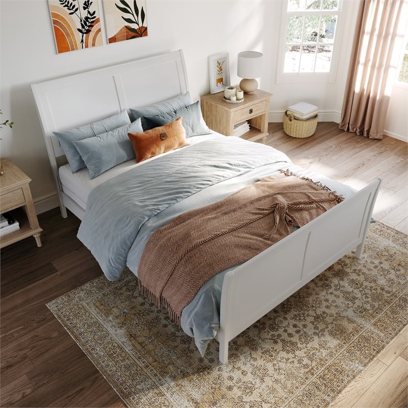 AFI Portland Full Wood Foundation Bed Frame with Matching Footboard White