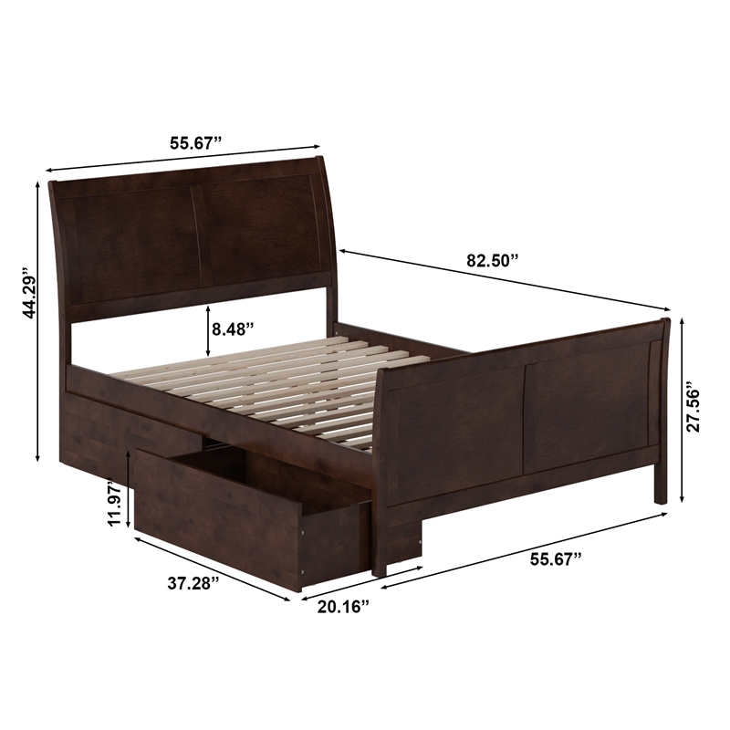 Portland Full Storage Wood Platform Bed with Matching Footboard in Espresso