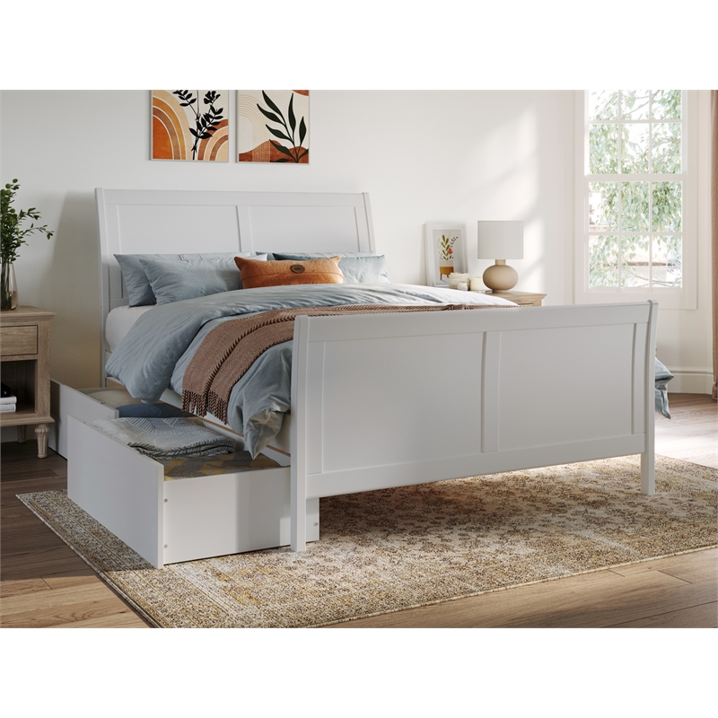 Portland Full Storage Wood Platform Bed with Matching Footboard in White