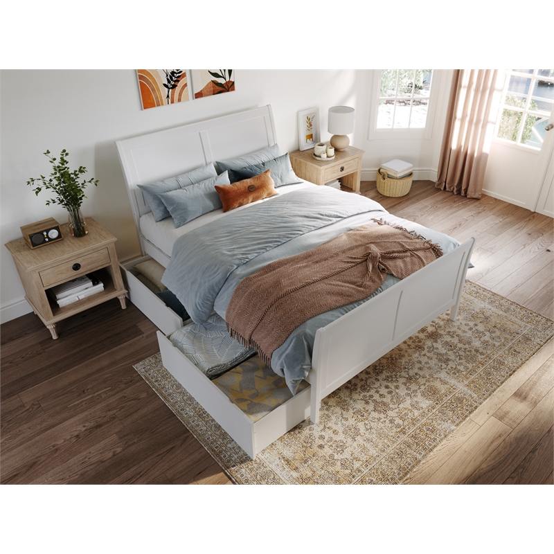 Portland Full Storage Wood Platform Bed with Matching Footboard in White