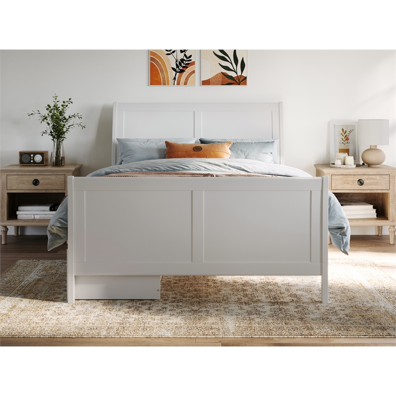 Portland Full Storage Wood Platform Bed with Matching Footboard in White