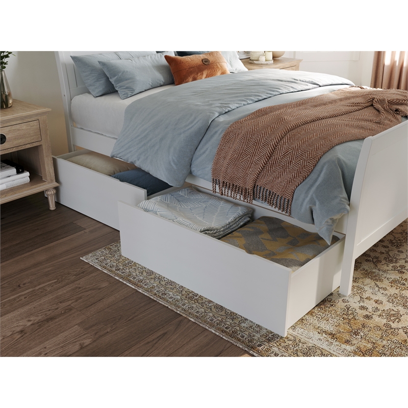 Portland Full Storage Wood Platform Bed with Matching Footboard in White