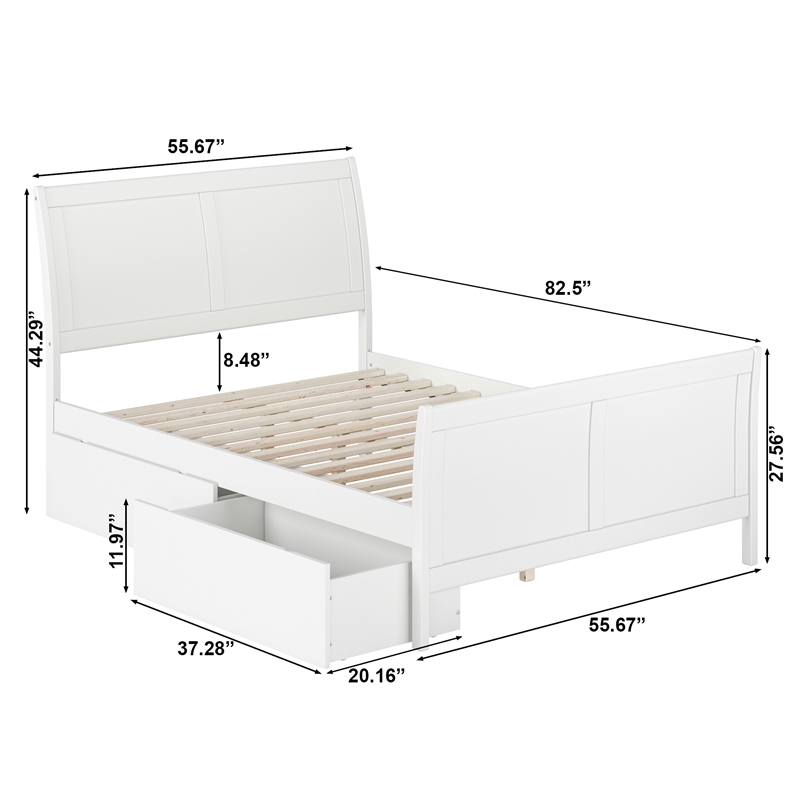 Portland Full Storage Wood Platform Bed with Matching Footboard in White