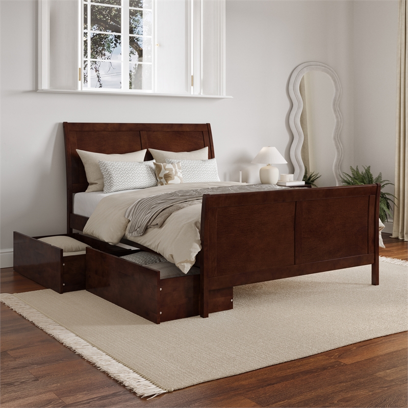 Portland Full Storage Wood Platform Bed with Matching Footboard in Walnut