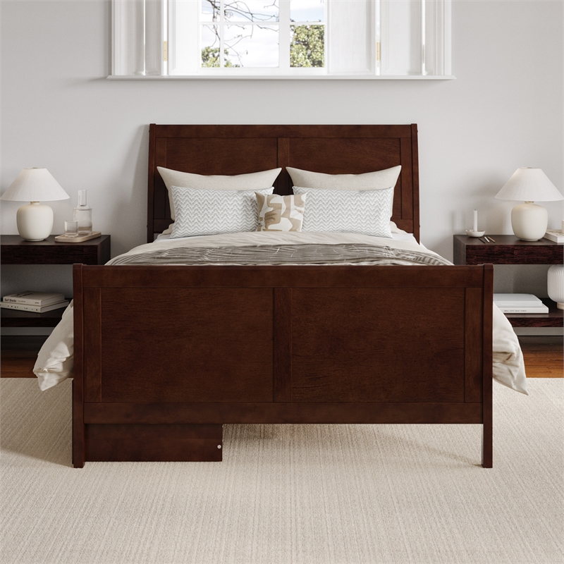 Portland Full Storage Wood Platform Bed with Matching Footboard in Walnut