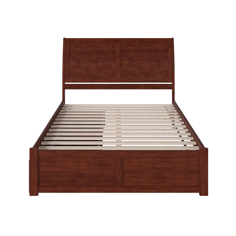 Portland Queen Wood Platform Bed with Footboard & 2 Storage Drawers in Walnut