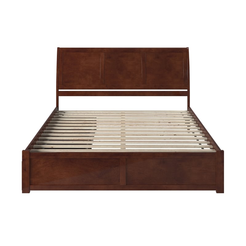 Portland Wood King Platform Bed with Footboard and Storage Drawers in Walnut