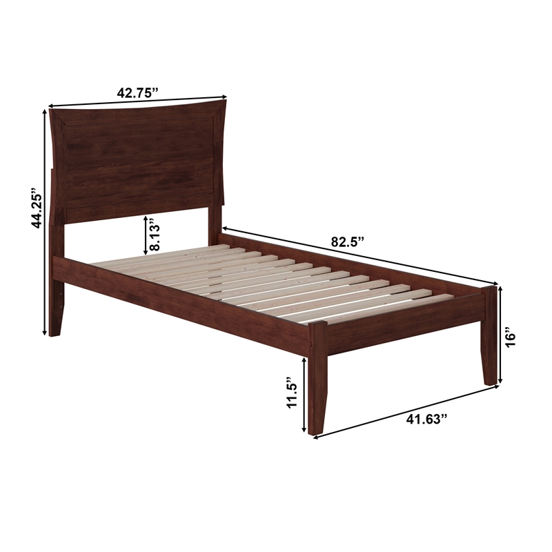 AFI Metro Twin XL Solid Wood Platform Bed with Charging USB in Walnut