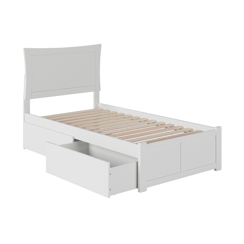 AFI Metro Twin XL Solid Wood Bed with Storage Drawers in White