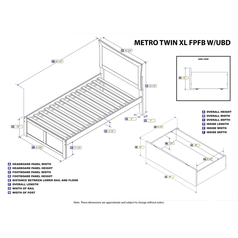 AFI Metro Twin XL Solid Wood Bed with Storage Drawers in White