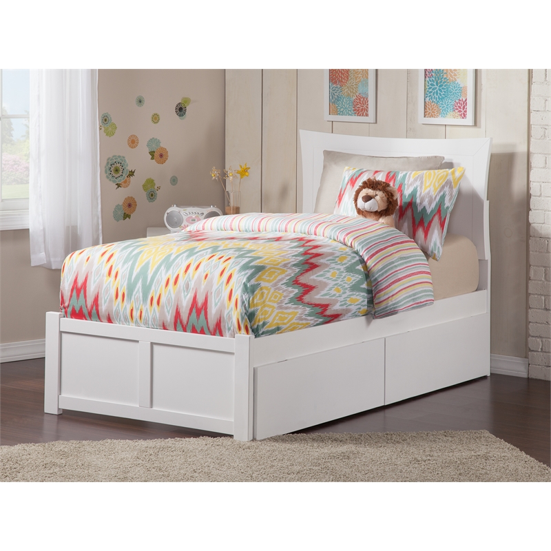 AFI Metro Twin XL Solid Wood Bed with Storage Drawers in White