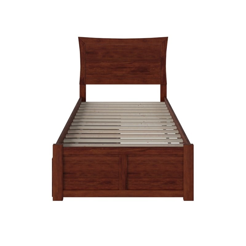 AFI Metro Twin XL Solid Wood Bed with Storage Drawers in Walnut