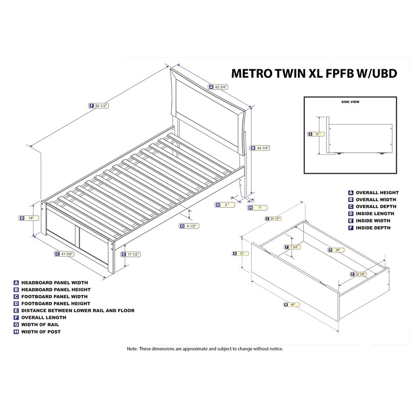 AFI Metro Twin XL Solid Wood Bed with Storage Drawers in Walnut