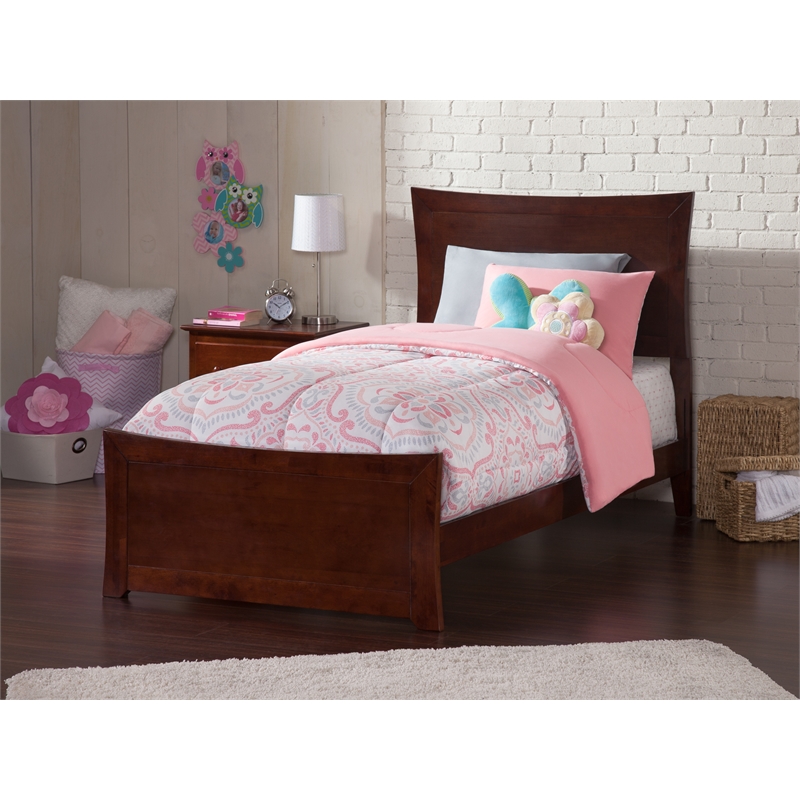 AFI Metro Twin XL Solid Wood Bed with Footboard and USB Charger in Walnut