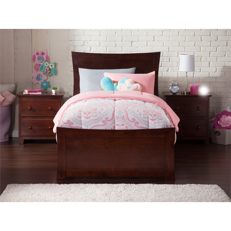 AFI Metro Twin XL Solid Wood Bed with Footboard and USB Charger in Walnut