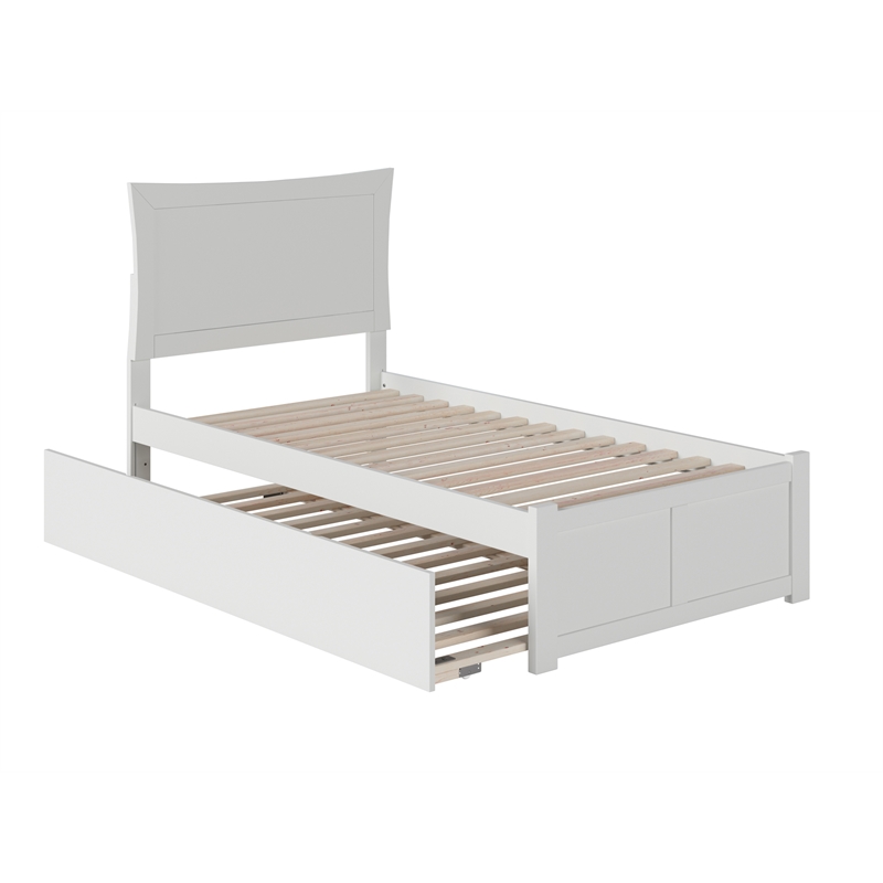 AFI Metro Twin Solid Wood Bed with Twin Trundle and USB Charger in White