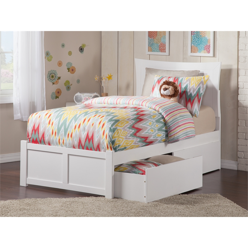 AFI Metro Twin Size Solid Wood Bed with Storage Drawers in White