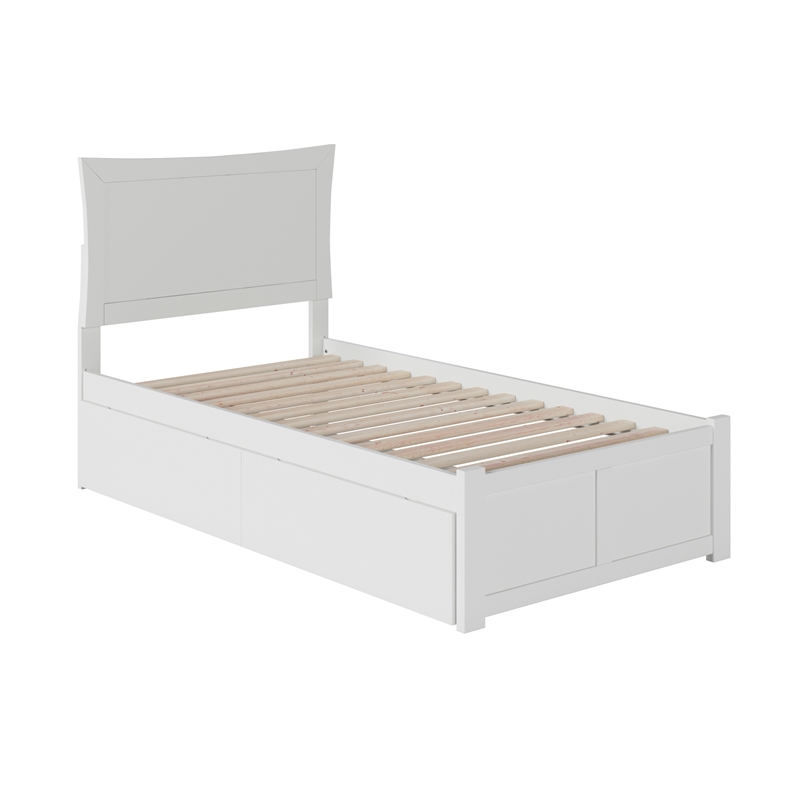 AFI Metro Twin Size Solid Wood Bed with Storage Drawers in White