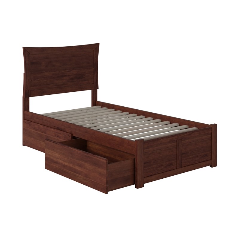AFI Metro Twin Solid Wood Bed with Storage Drawers in Walnut