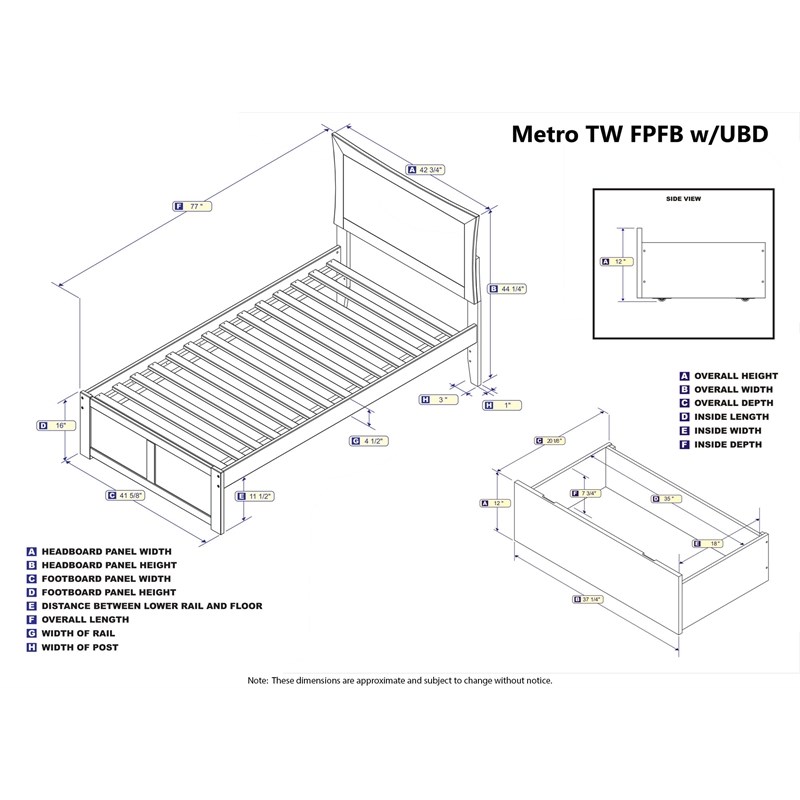AFI Metro Twin Solid Wood Bed with Storage Drawers in Walnut