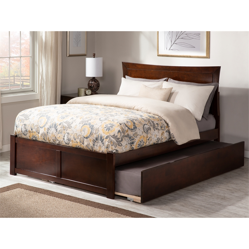 AFI Metro Full Solid Wood Bed with Twin Trundle and USB Charger in Walnut