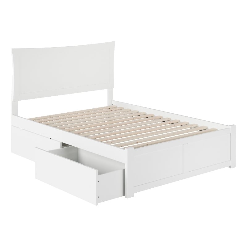 AFI Metro Full Solid Wood Bed with 2 Storage Drawers and USB Charger in White