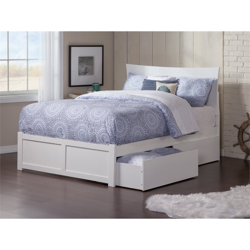 AFI Metro Full Solid Wood Bed with 2 Storage Drawers and USB Charger in White