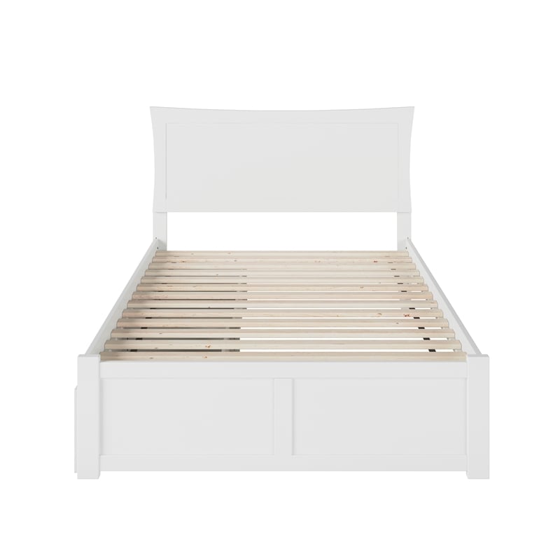 AFI Metro Full Solid Wood Bed with 2 Storage Drawers and USB Charger in White