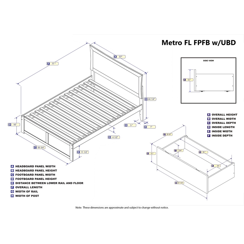 AFI Metro Full Solid Wood Bed with Storage Drawers in Walnut