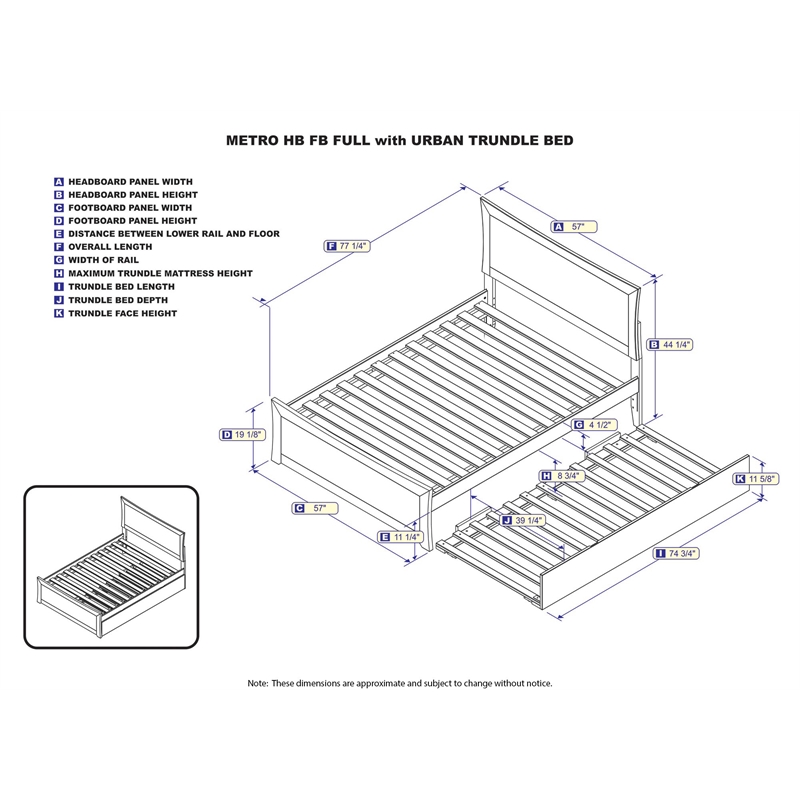 AFI Metro Solid Wood Full Bed and Footboard with Twin Trundle in Espresso
