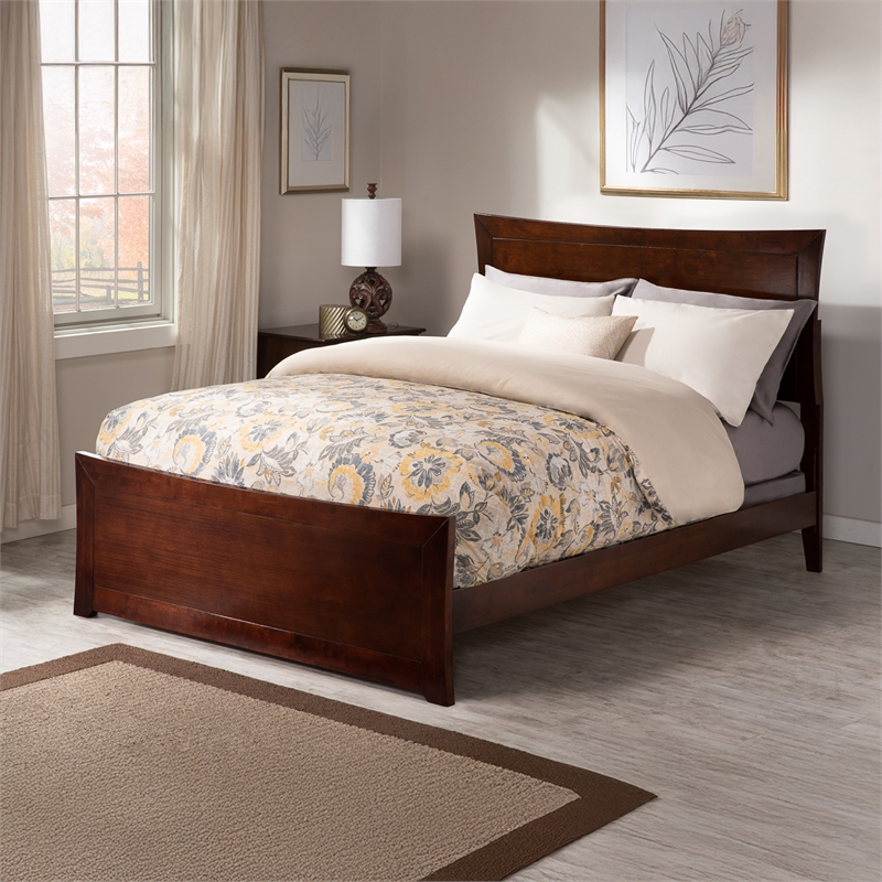 AFI Metro Full Solid Wood Bed with Footboard with USB Charging Station in Walnut