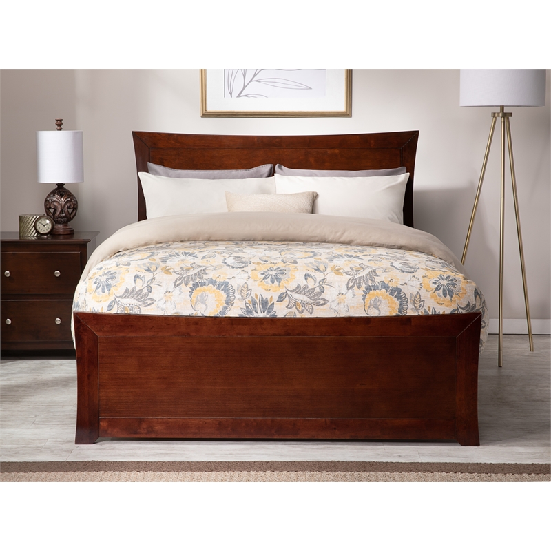 AFI Metro Full Solid Wood Bed with Footboard with USB Charging Station in Walnut