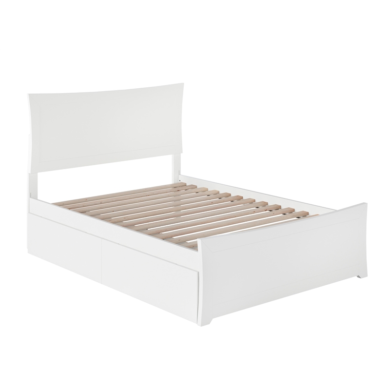 AFI Metro Solid Wood Full Bed and Footboard with Storage Drawers in White