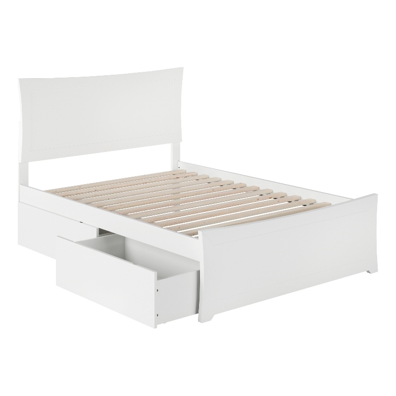 AFI Metro Solid Wood Full Bed and Footboard with Storage Drawers in White