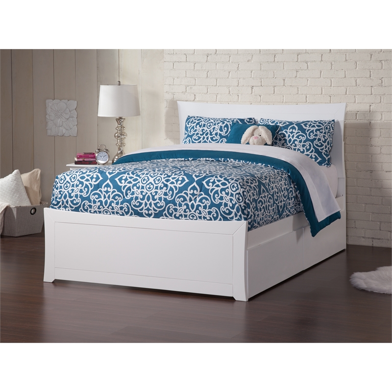 AFI Metro Solid Wood Full Bed and Footboard with Storage Drawers in White