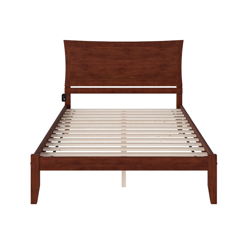 AFI Metro Queen Solid Wood Platform Bed with USB Charging Station in Walnut