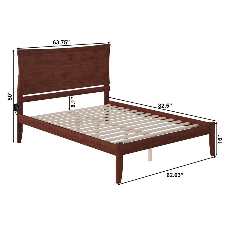 AFI Metro Queen Solid Wood Platform Bed with USB Charging Station in Walnut