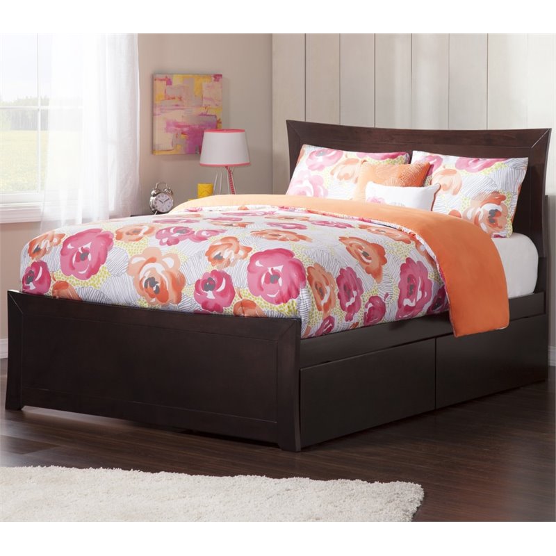 AFI Metro Solid Wood Queen Bed and Footboard with Storage Drawers in Espresso