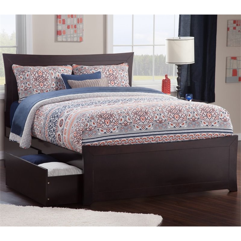 AFI Metro Solid Wood Queen Bed and Footboard with Storage Drawers in Espresso