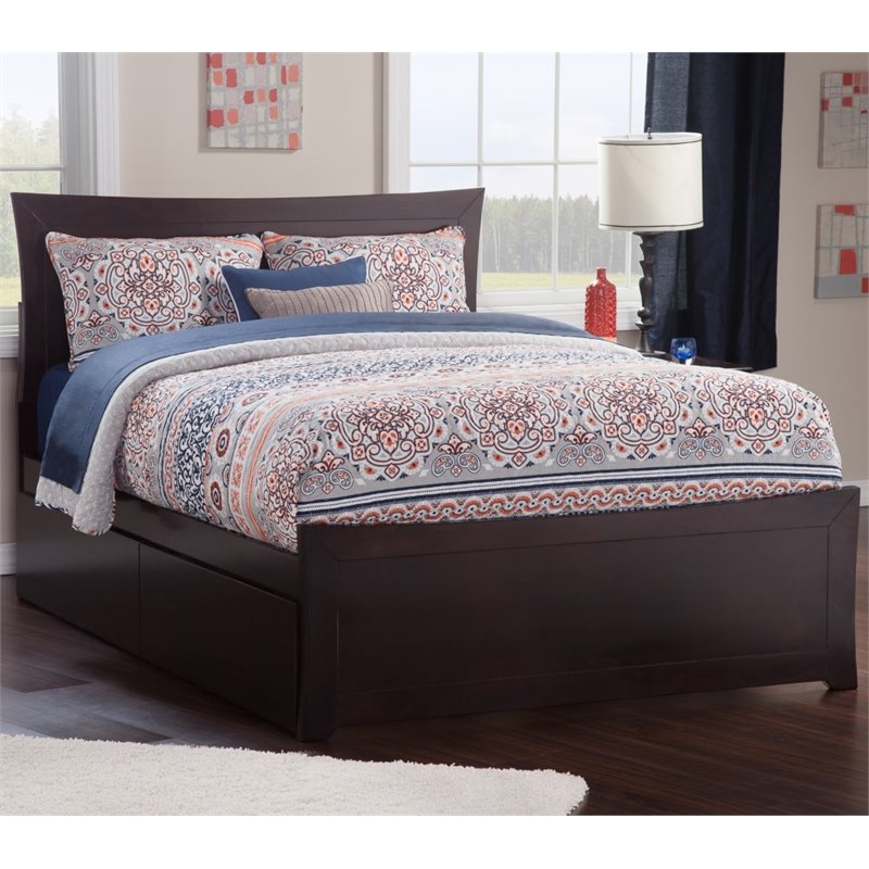 AFI Metro Solid Wood Queen Bed and Footboard with Storage Drawers in Espresso
